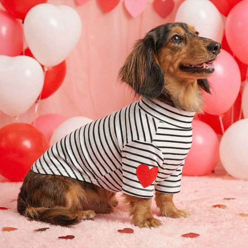 Petcircle Cat and Dog Clothes Valentine's Day Heart-Shaped Comfortable Home Wear Elastic Striped Base Shirt Collection