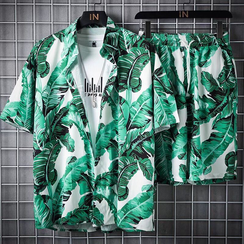 Hawaii Holiday Beach Clothes Men's Fashionable Casual suit Men's Short-sleeved Shirt Shorts Loose Handsome Shirt Hawaii Holiday Beach Clothes Men's Fashionable Casual suit Men's Short-sleeved Shirt Shorts Loose Handsome Shirt