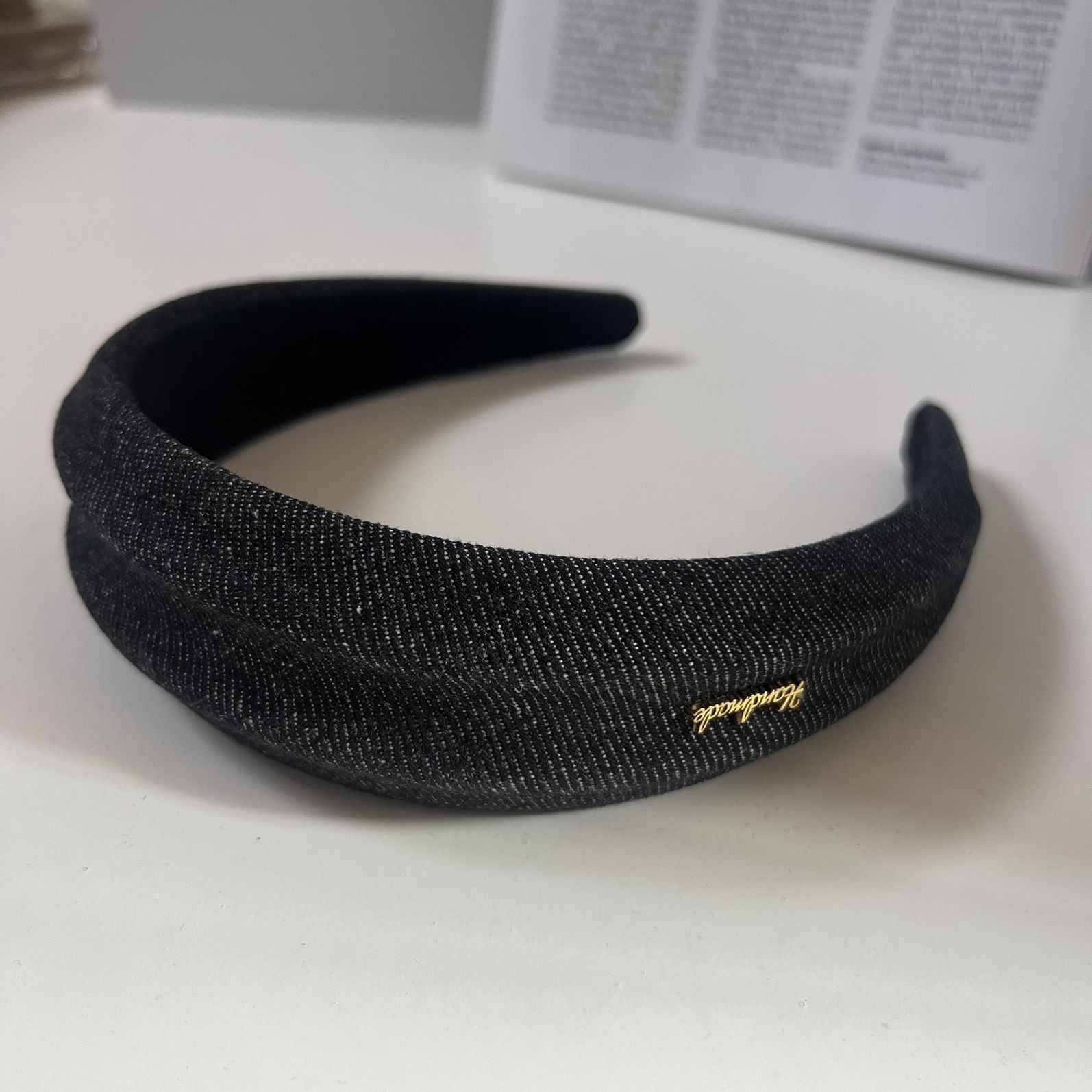 Denim wide-brimmed letter logo headband-black