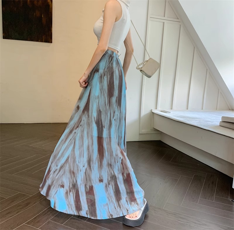 350g Weight Maxi Long Dress Dress Length Type Skirt Dresses Type Spandex, Polyester Fabric Type High Waist Waist Line Micro-Elastic Elasticity Holiday, Daily Occasion Loose Fit Type Printing Pattern Summer, Spring Season Women's Gender Vintage Style, Streetwear Style Blue Color Vintage Tie-Dye Midi Skirt For Women Spring Summer Vacation Style High Waist Slimming A-Line Skirt Draped Long Skirt Niche Flared Skirt Street Style High Street 10