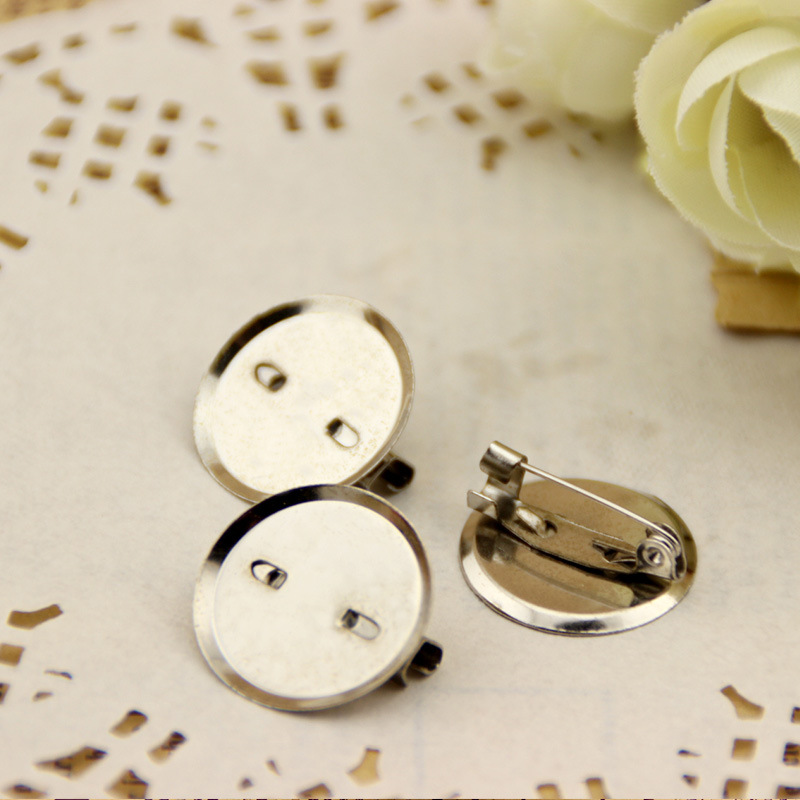胸花胸针空托配件超轻粘土圆形托盘别针金属底座盘扣手工DIY配饰