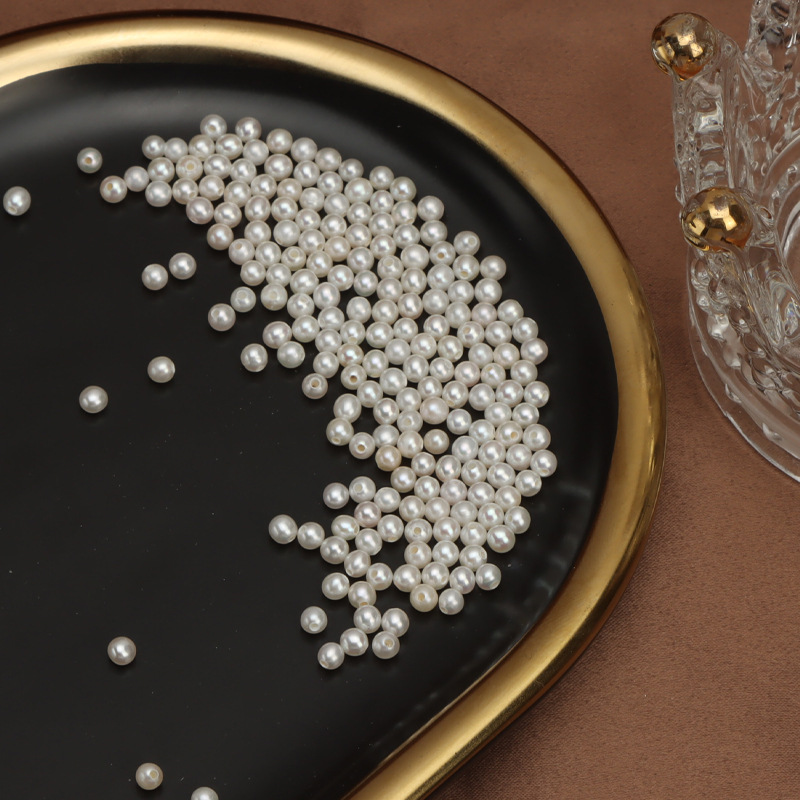Round 3mm Half-Hole Natural Freshwater Pearl Beads for DIY Jewelry Making - Wholesale Material