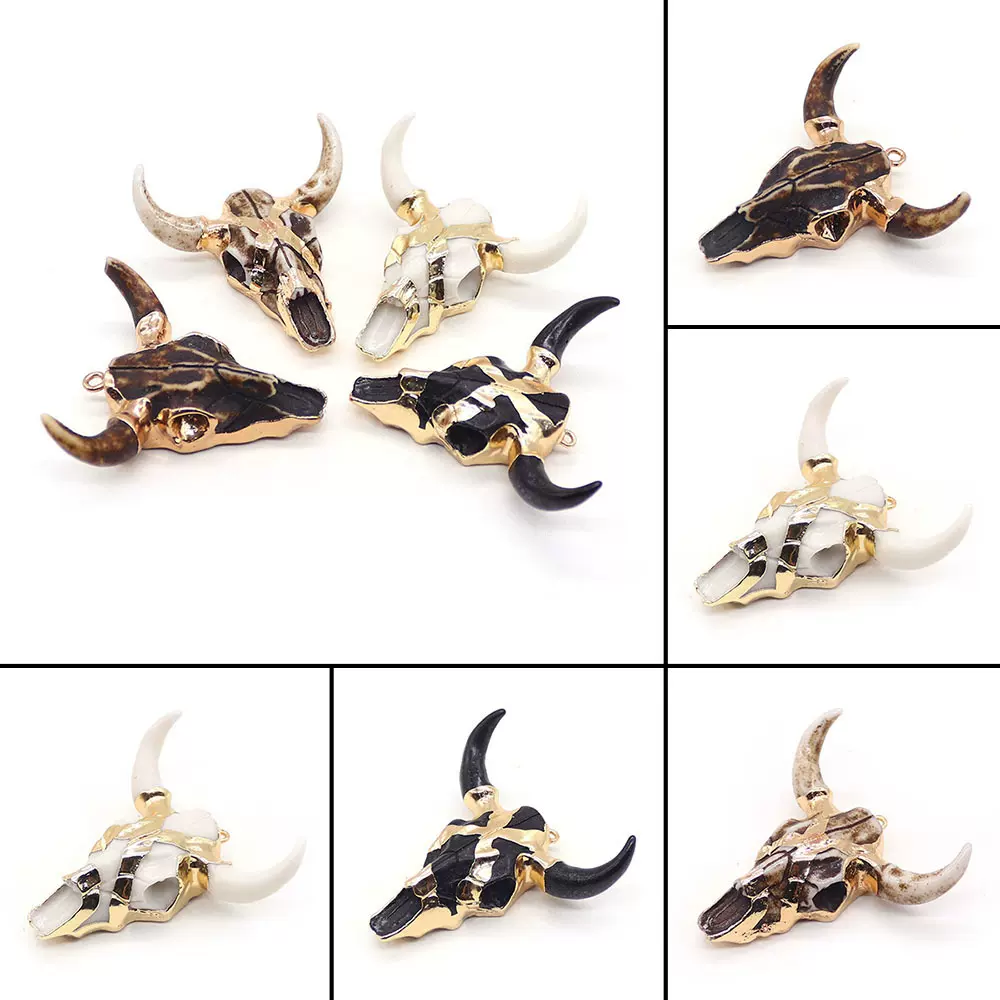 欧美爆款树脂牛头形坠子亚克力电镀嘻哈街头吊坠 DIY饰品配件批发