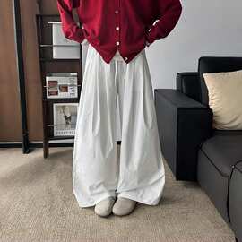 韩版休闲阔腿裤女2026夏季新款日系慵懒风松紧腰显瘦百搭休闲长裤