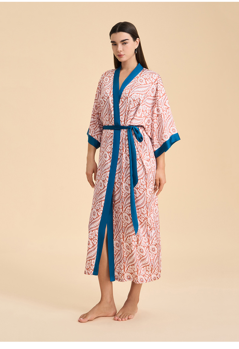 New Cross-border Bathrobe Pajamas For Women, High-end Spring Autumn Satin Chiffon European And American Style Home Wear,_ecoleips.com