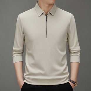 Brand long sleeve POLO shirt 2025 spring and summer new middle-aged business casual solid color half zipper collar top wholesale