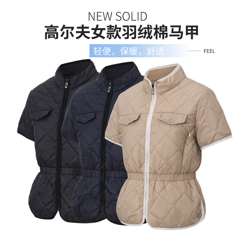 Golf down Vest Women's Warm Jacket Autumn and Winter Outdoor Leisure Sports Stand Collar Solid Color Short-Sleeved Cotton Jacket