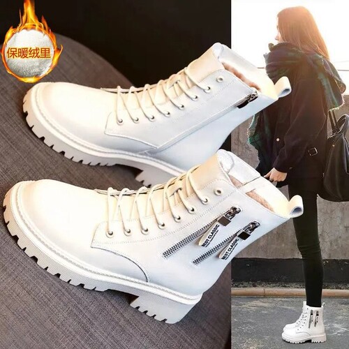 Women's Autumn/Winter New Martin Boots, Thick Sole Side Zipper Single Boots, Winter Lined Warm Women's Cotton Boots