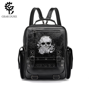 Cross-Border Temu Gothic Style Large Capacity Women's Backpack Skull Embroidered Handbag Computer Bag Pu Leather