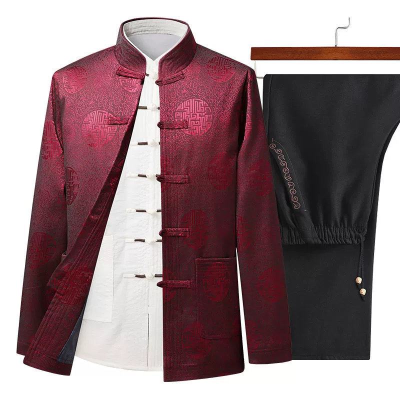 Tang костюм мужской весенний и осенний тонкий длинный рукав средний и пожилой китайский костюм куртка