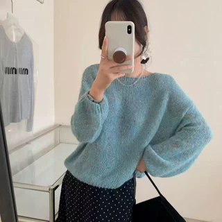 小众松弛感圆领套头外穿毛衣针织衫女秋冬新款慵懒宽松针织衫上衣