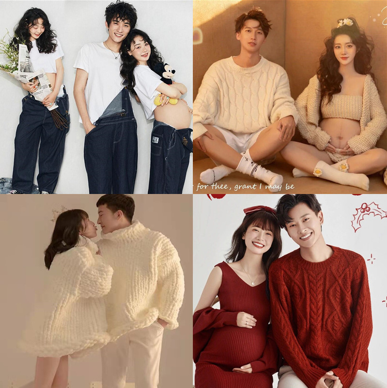 New Photo Studio Pregnant Women Photo Portrait Couple Pregnant Women Photo Thick Line Sweater Cute Home Theme Art Photo Clothing New Photo Studio Pregnant Women Photo Portrait Couple Pregnant Women Photo Thick Line Sweater Cute Home Theme Art Photo Clothing