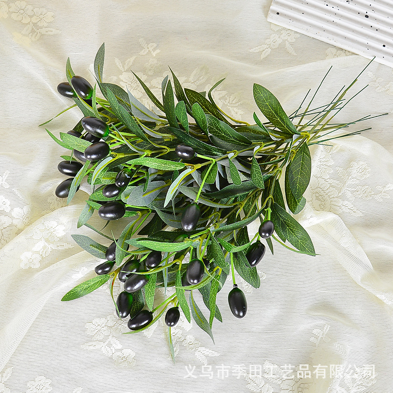 Artificial Olive Branches Wholesale Single Branch 2-Pronged Olive Leaves Artificial Plant Leaves Wedding Flower Arrangement Decoration Nordic Decoration