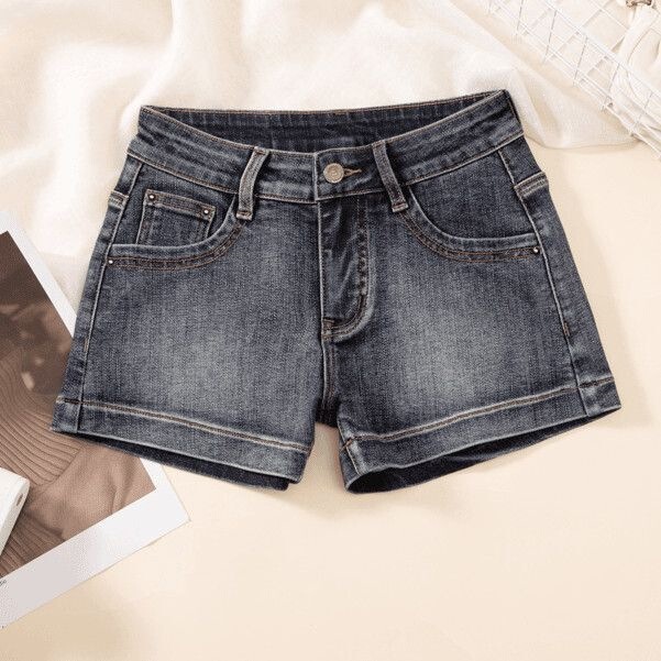 Low-Waist Elastic Butt-Lifting Denim Shorts for Women, New Summer Style, Slimming, Hip-Hugging Hot Pants, Tight-Fitting Pants, Sexy Embroidered Shorts