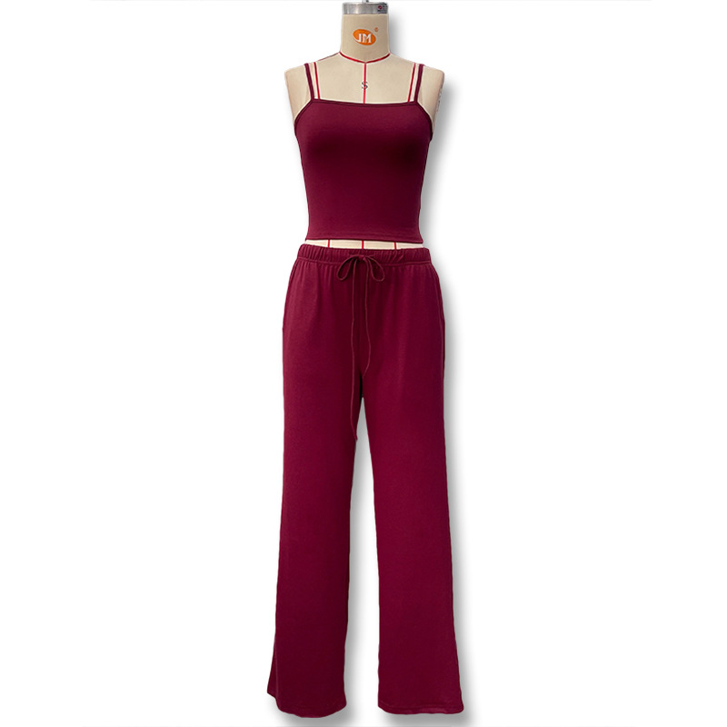 Women's Slim Fit Camisole Vest And Drawstring Trouser Pant Set_voghion.com