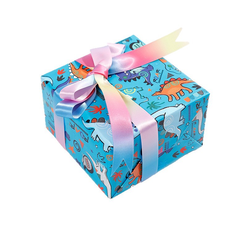 Papel de regalo de cumpleaños con dibujos animados de animales y dinosaurios, rollo grande, juego de papel de regalo para juguetes infantiles image 6