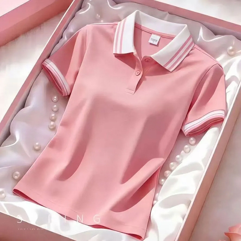 Summer Women's Loose Slim-Fit Polo Shirt with a Turn-Down Collar, Casual Stylish Top, Ice-Feel Quick-Dry Short-Sleeve T-Shirt for Women