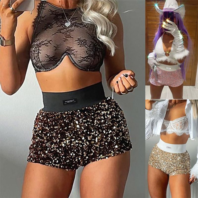 New European and American Spring Sexy Trendy Spice Girl Style Bar Party High Waist Slim Fit Fashionable Sequin Super Shorts New European and American Spring Sexy Trendy Spice Girl Style Bar Party High Waist Slim Fit Fashionable Sequin Super Shorts