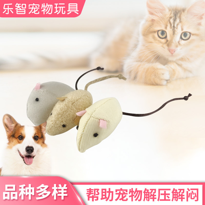 批发跨境外贸布艺人工毛绒老鼠猫咪啃咬自嗨解闷仿真老鼠猫玩具
