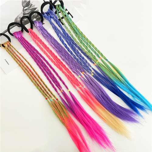 New girl's dirty braid wig headdress style princess children's baby hair accessories hidden braid colorful braided hair rope hair ring