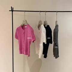WGWE2025老銭風半袖女性tシャツカーディガンクラシック麻花半袖ニット春夏百合上着W3422