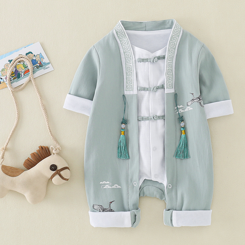 Baby's Chinese Style One-piece Suit Spring and Autumn Suit 1-8 Months 5 Baby's Tang Suit Harbin Suit Full Moon Children's Pure Cotton Climbing Suit