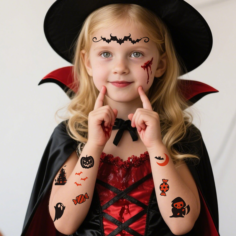 クロスボーダー新しい漫画ハロウィンタトゥーステッカーハイエンド子供のホリデーパーティー面白いカボチャタトゥーステッカー|undefined