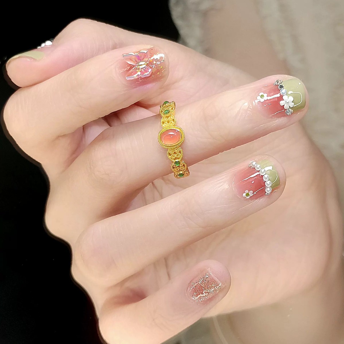 Bague de luxe en soie pour palais du Vietnam, fleur de vent, sable doré, phénix, hibiscus, petit palais, pinson, anneau léger, bijoux de bouche_voghion.com