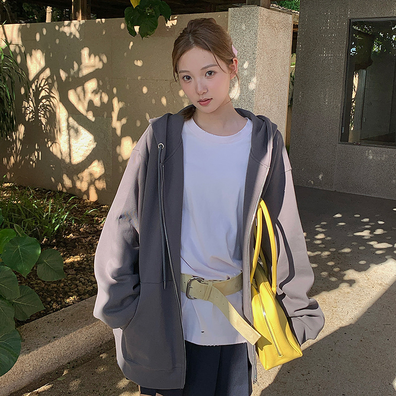 韩系连帽卫衣外套女2025秋冬新休闲开衫拉链加厚卫衣宽松显瘦上衣|undefined