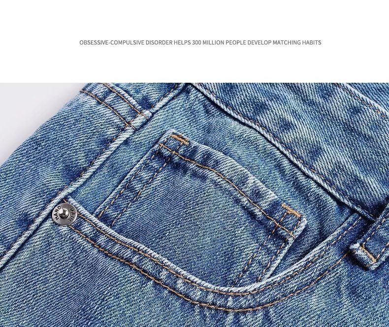 Summer Denim Shorts For Men Trendy High End Retro Casual Distressed Wash Slim Fit Five Point_mkmklike.com