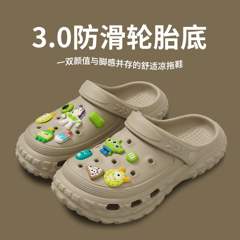 Sandalias de hombre casual de moda de gran tamaño transfronterizo, zapatos de estilo de pareja con agujeros, zapatos de playa de color sólido, sandalias Baotou