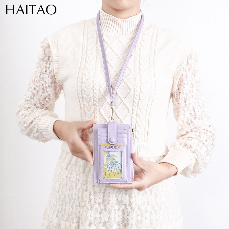 Tarjetero, Estuche para Tarjetas, Monedero para Colgar al Cuello de Color Sólido, Ranuras para Tarjetas de Gran Capacidad, Tarjetero Simple de Alta Gama para Mujer al por Mayor