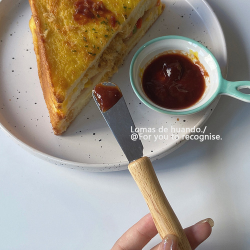 Ins Simple Cream Fruit Knife Round Wood Handle Butter Knife Baking Scraper Scraper Spoon Breakfast Bread Jam Fruit Spread Tool