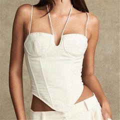 European and American Autumn Women's Wear: Amazon Sexy Pile-Neck Satin Fishbone Pleated Camisole Top for Women