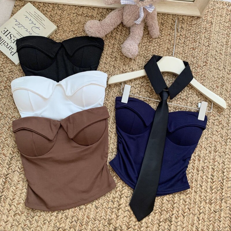 Hot girl style design halter neck tie sleeveless tube top for women, summer slim-fit dopamine short top Hot girl style design halter neck tie sleeveless tube top for women, summer slim-fit dopamine short top