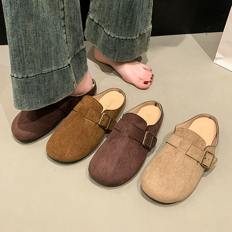 Ретро французская булочка половинная тапочка женская 2025 новая осенняя мода носить ленивые туфли