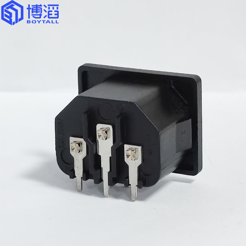 Boto C14 three-prong three-core cross-shaped socket 10A 250V side-mounted male cross-shaped socket safety black AC power cross-shaped plug