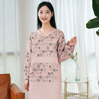 围裙家用厨房2023新款中式复古盘扣防水防油韩版罩衣大人长袖女