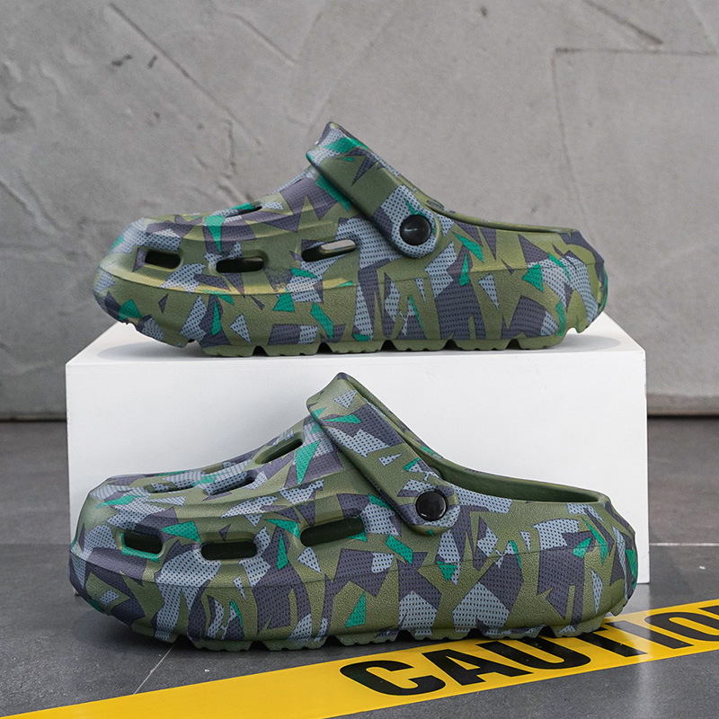 Men's Spring and Summer New Casual Fashion Daily Comfortable Lightweight Solid Color Round-Toe Eva Thick-Soled Men's Clogs