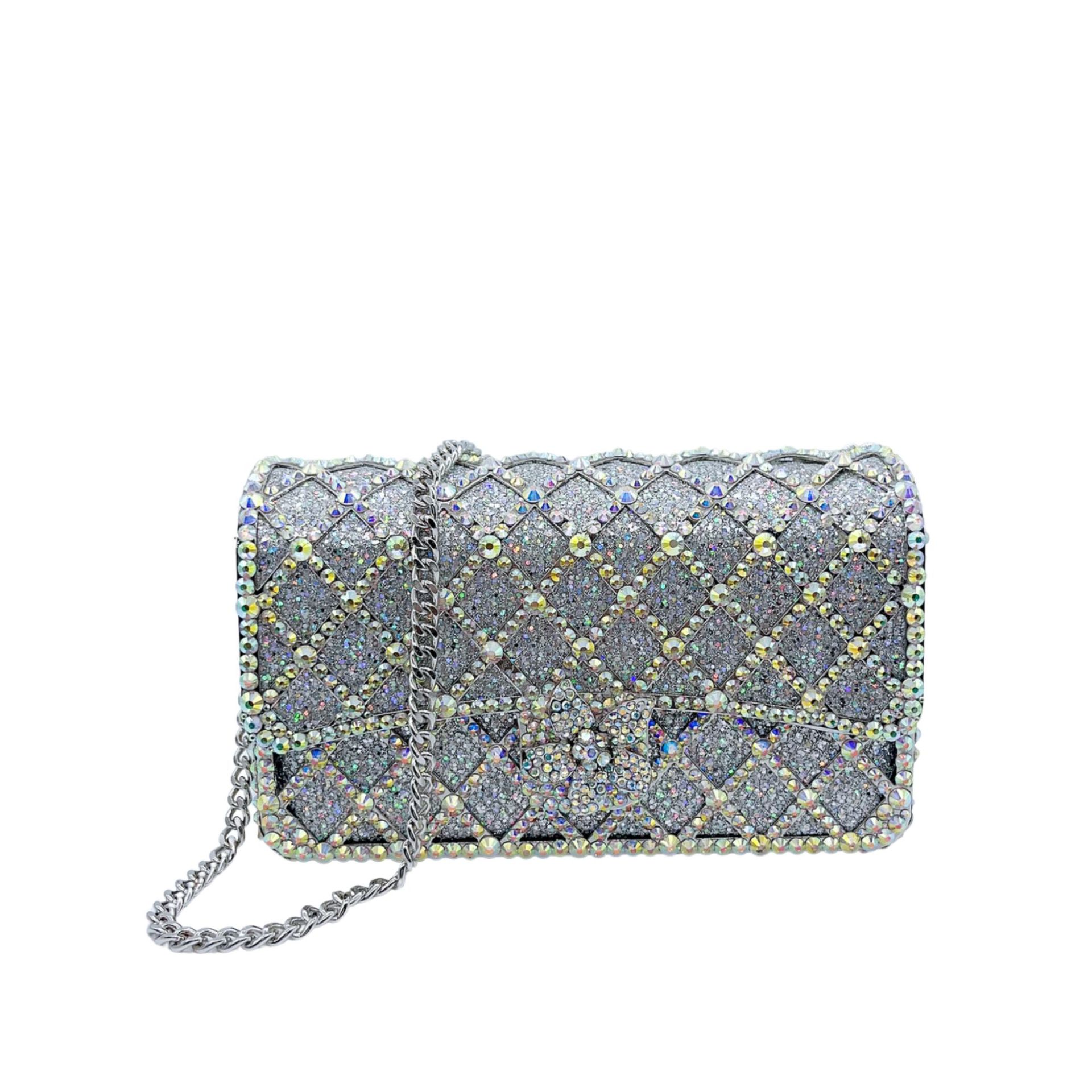 Nueva pequeña bolsa de banquete con diamantes a rejilla, bolso de diamante europeo y americano, bolso de hombro de mujer, bolso de piedra de Rin