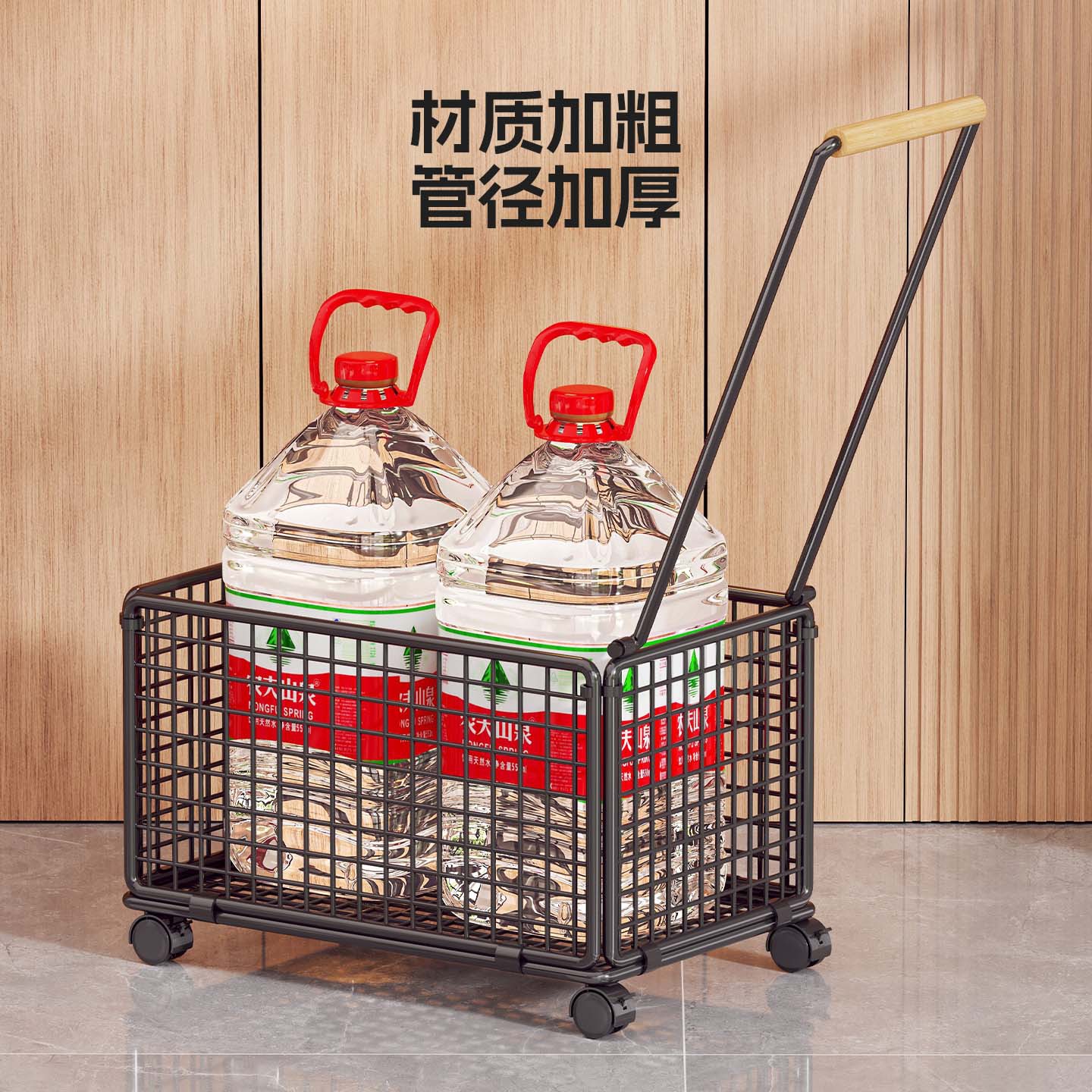 Carrito de Compras Portátil de Hierro y Madera, Móvil, para Comprar Verduras