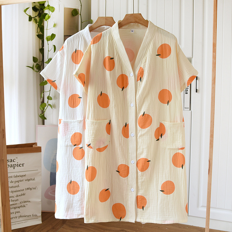 New Summer Thin Cotton Gauze Women's Long Nightgown Women's Home Pure Cotton Pajamas Home Clothes Comfortable