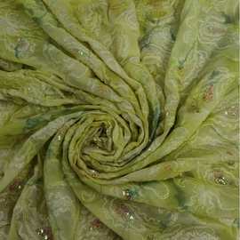 2025网纱印花盘带绣绳绣三合一绣花布料 裙礼服亮片绣花面料特价