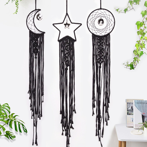 ins handmade cotton rope woven tapestry crystal stone moon dream catcher Nordic home wall hanging decoration cross-border