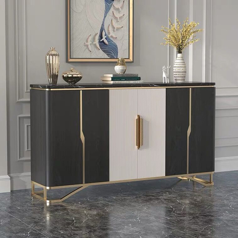 美式意式港风装饰柜不锈钢大理石茶水酒水柜现代简约餐边柜储物柜|ru