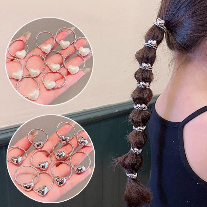 Anillo de cabello para niños plata de alto nivel amor acornamiento de cabello de cabello de niñas atar el cabello correa pequeña no lastimar el cabello de cabello