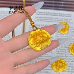 リアルゴールドメッキ高色保持サンドゴールド立体彫刻牡丹の花ペンダント花が咲いて豊かな編み込みロープネックレス新しい中国風の国民トレンド