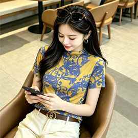 2026夏季薄款宽松遮肚亲肤T恤中国风日常妈妈装显瘦优雅印花女装