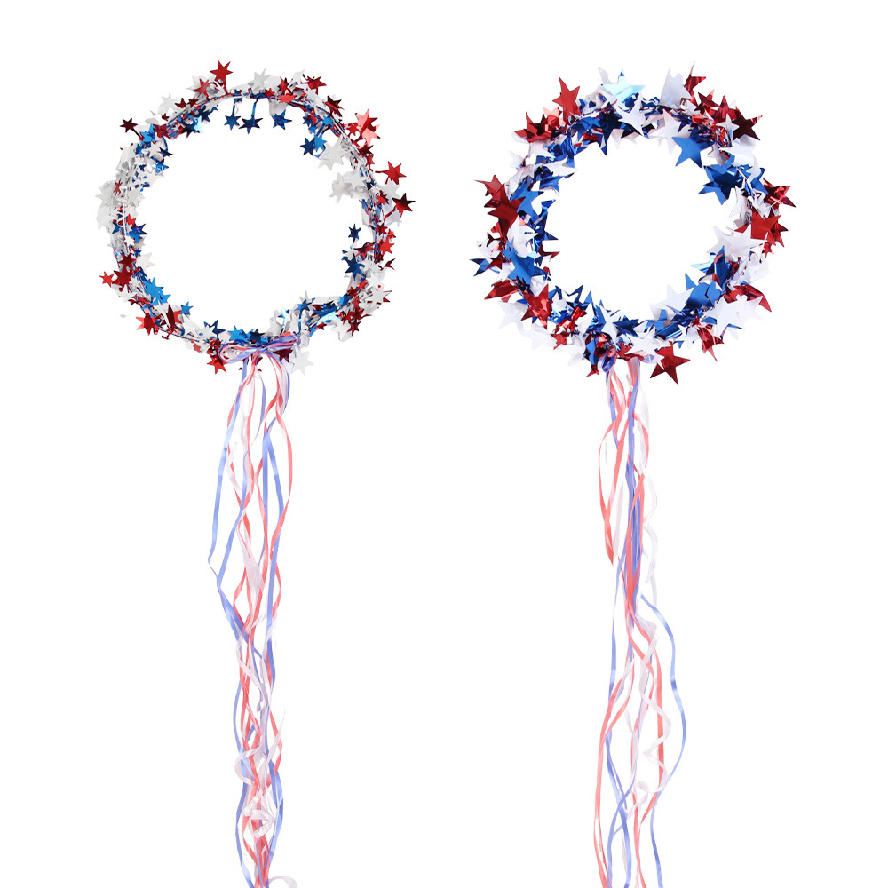 Decoración del Día de la Independencia coronas coronas de flores USA 250 aniversario patriótico vestido estrella azul rojo blanco anillo de cabeza
