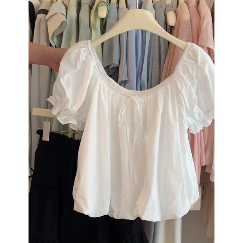 Summer white shirt, puff sleeves